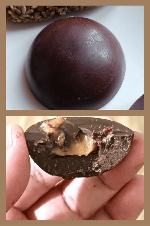 Dôme de chocolat cru fourré à la crème caramel au miso cru