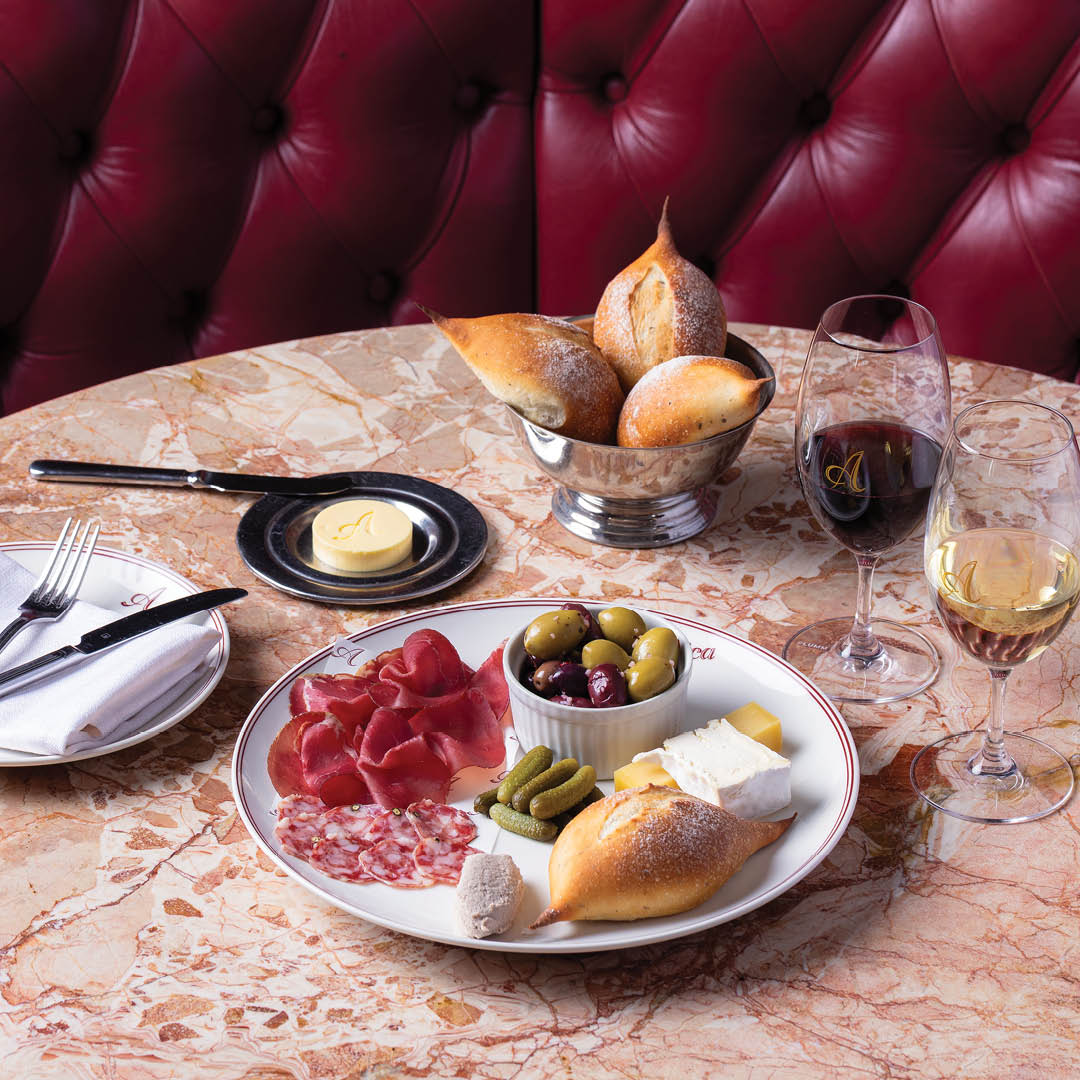 6 'til Six happy hour at Armorica with charcuterie, olives, cheese, baguette and wine