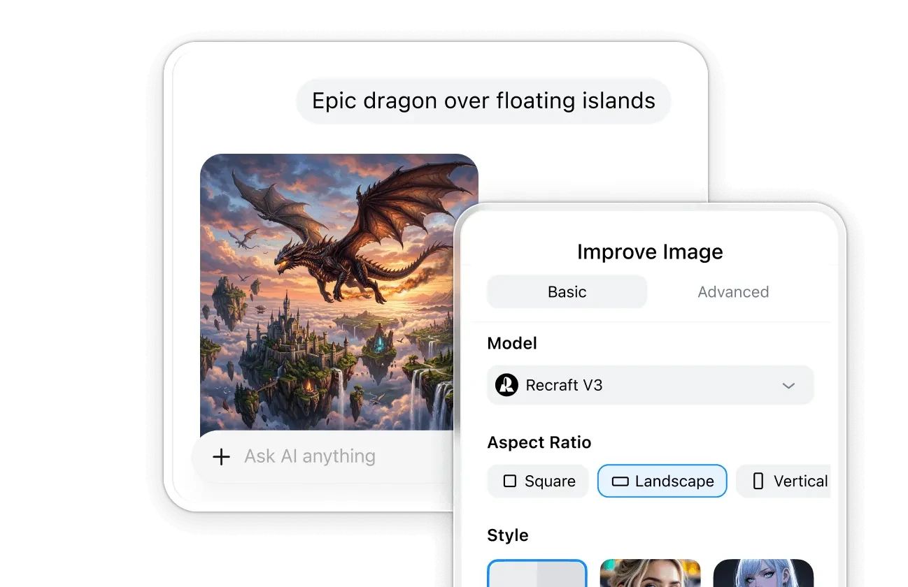 AI image generator with model, aspect ratio and style settings