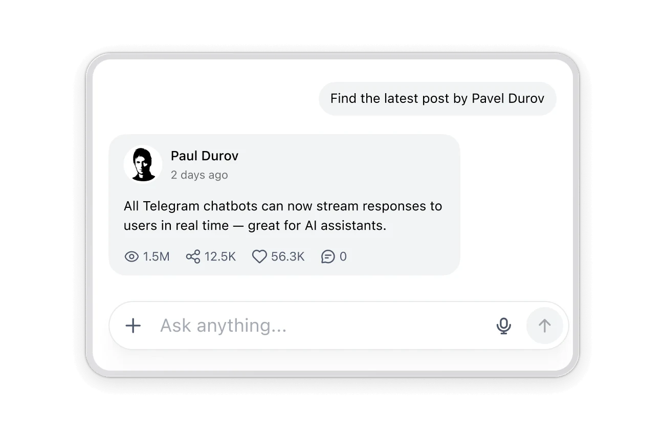 Telegram search result showing a recent channel post with views and reactions