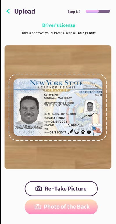 Photo ID front upload screen