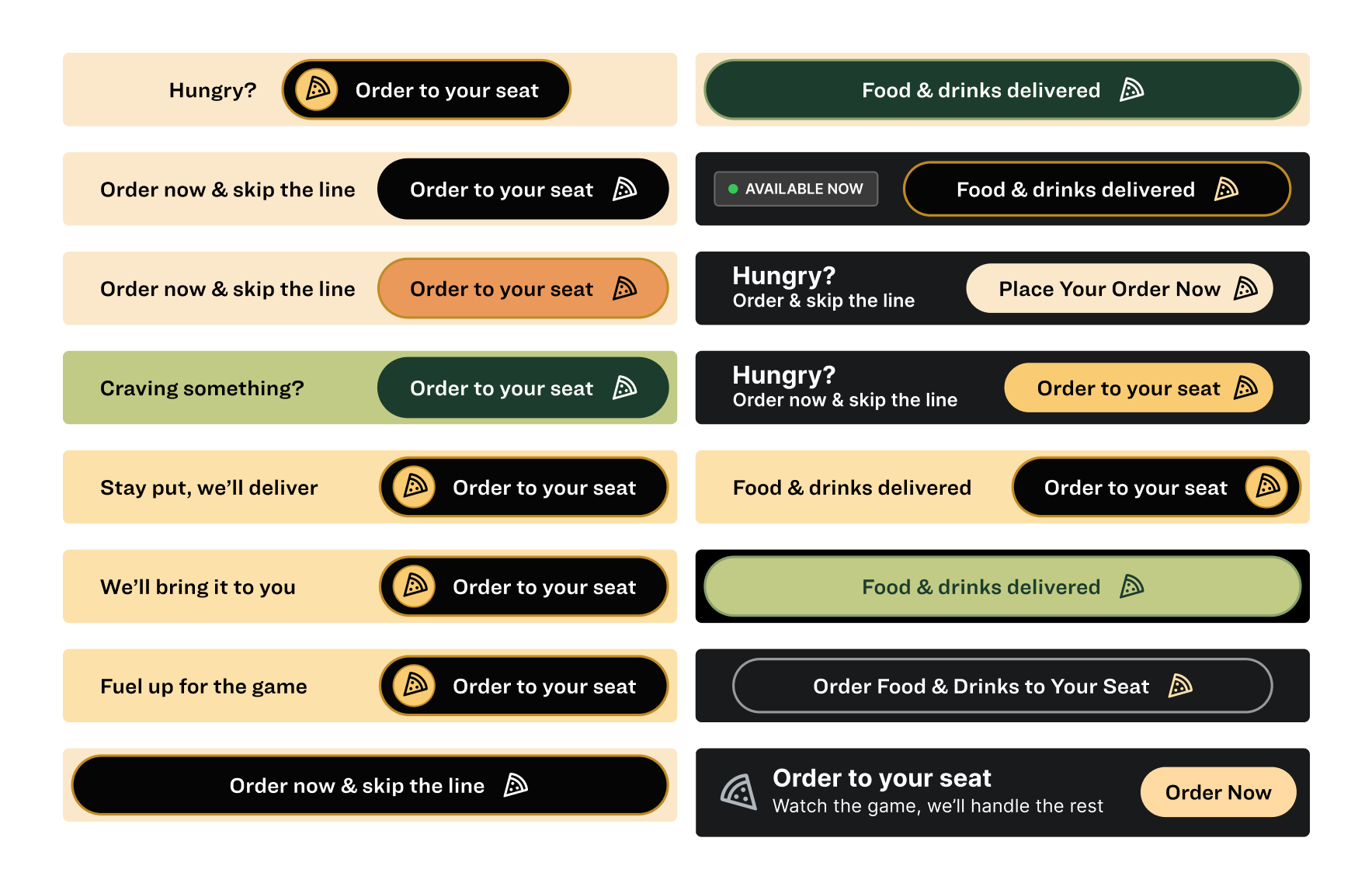 Multiple colour and copy variants tested for Order to Your Seat