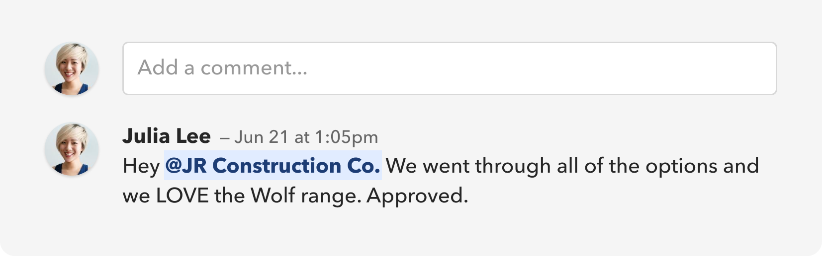 A client approval buried inside a comment thread
