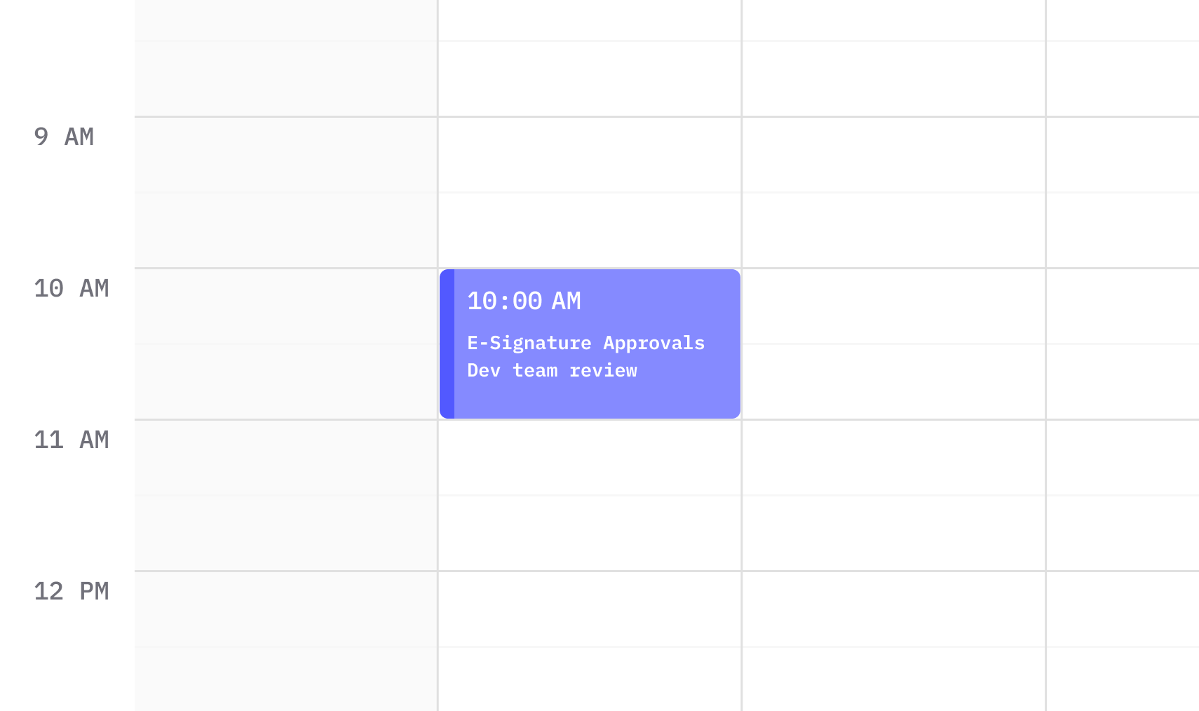 Calendar invite: E-Signature Approvals dev team review at 10:00 AM
