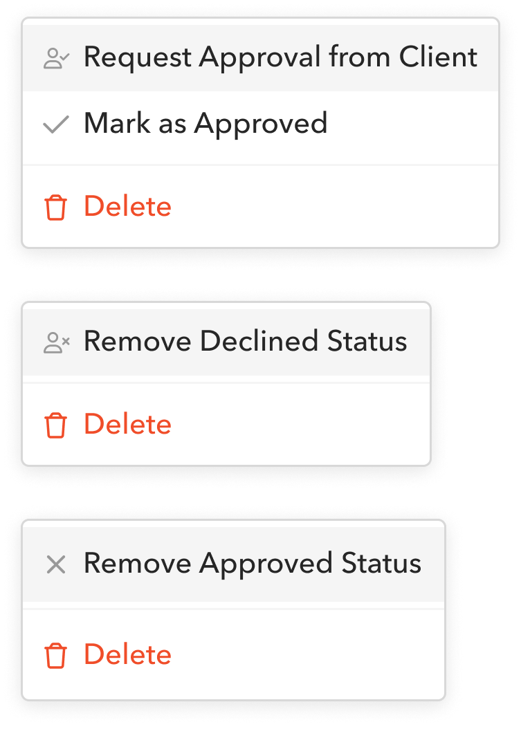 Builder view dropdown menu variations