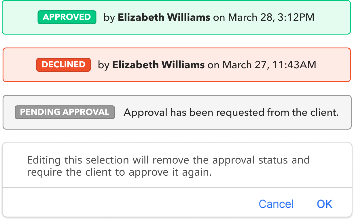 Banner and alert states shown to builders and clients