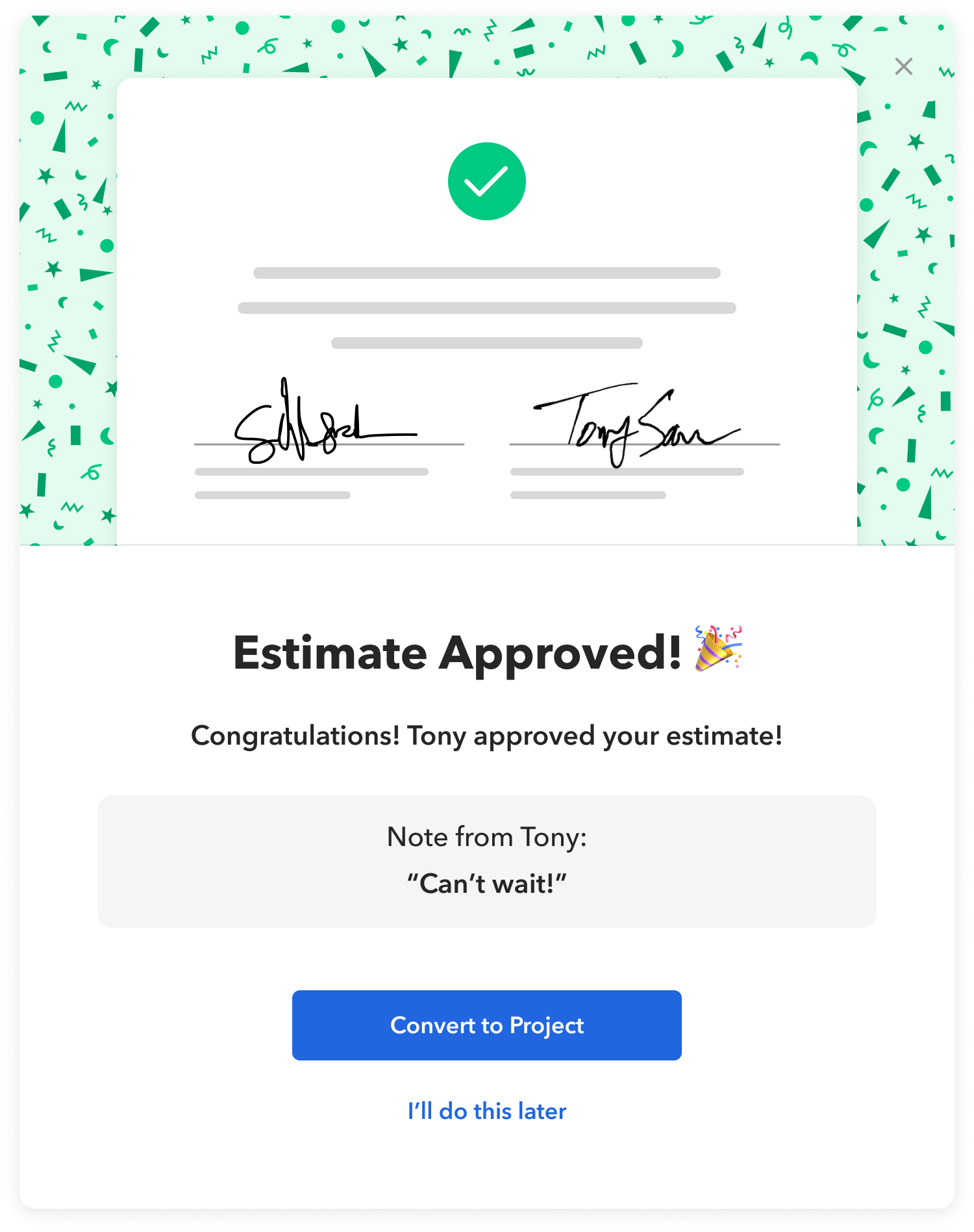 Desktop builder view showing an approved estimate
