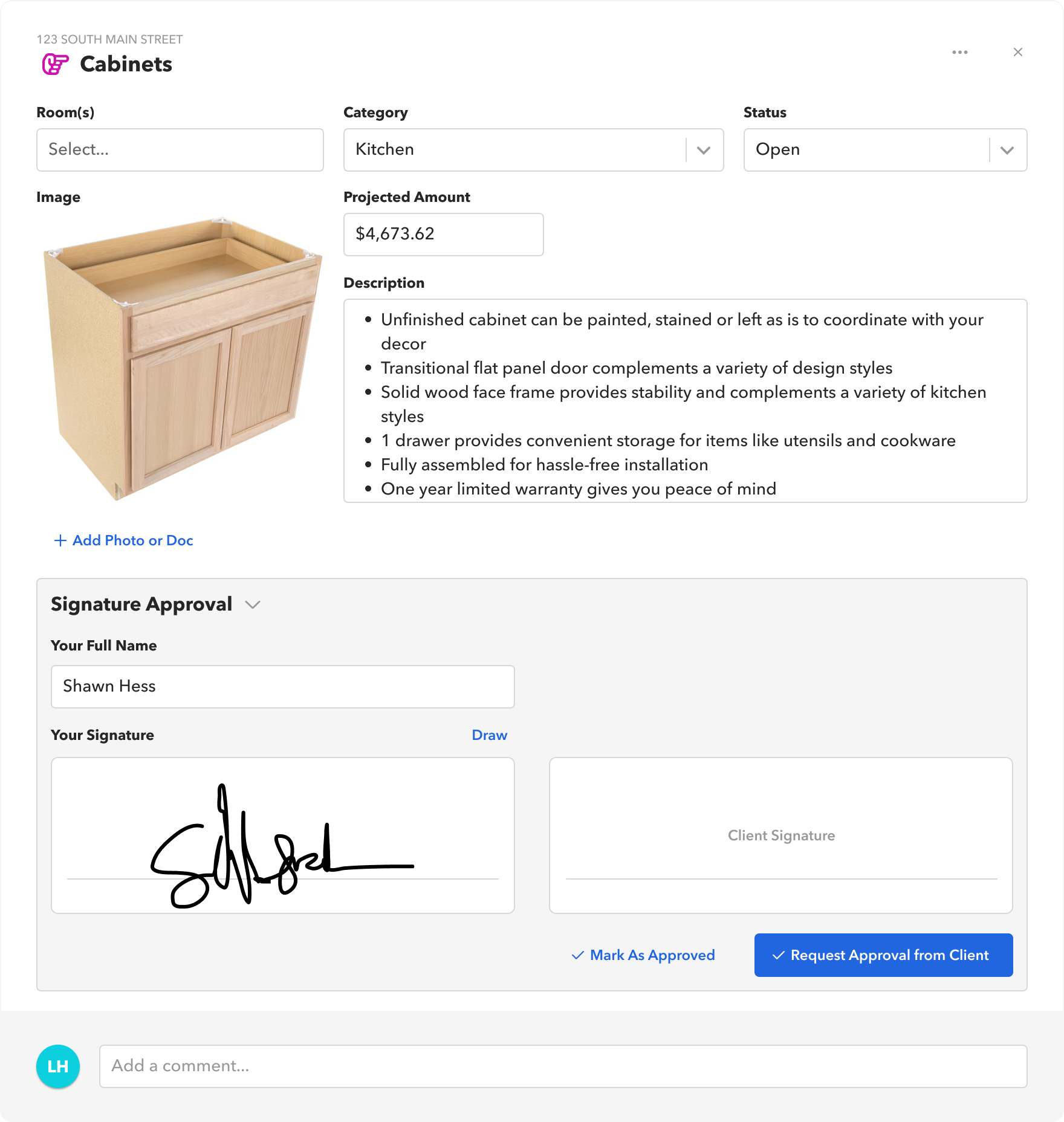 Selection option flagged as requiring a signature