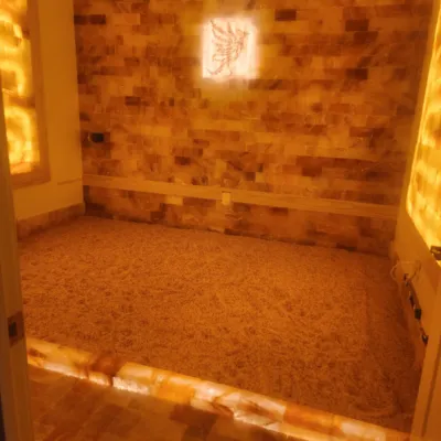 Seasons Salon Day Spa's Salt Room with back lit floor.