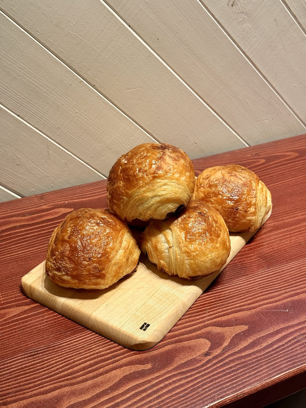 Chocolatine (pain au chocolat) available at La Ruelle Bakery in Nelson, BC