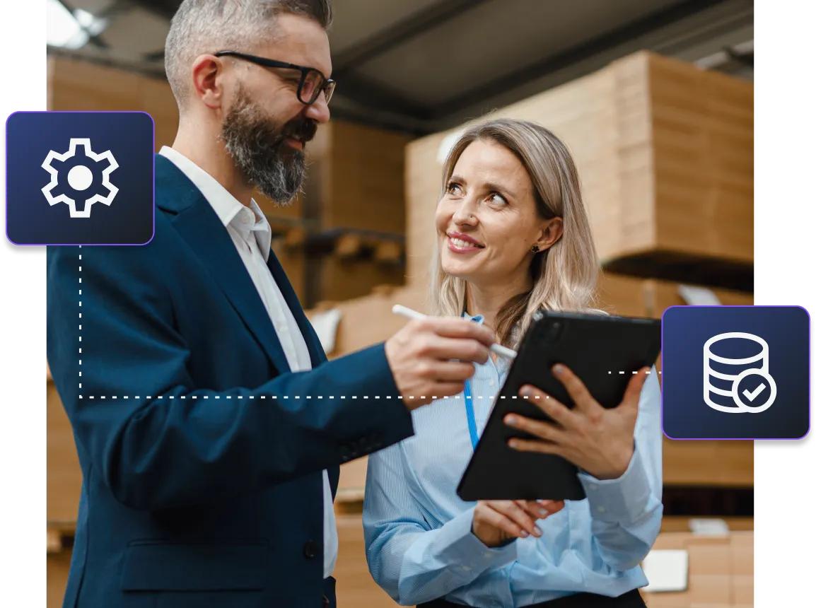 A man and woman using IoniaPay Orchestration.