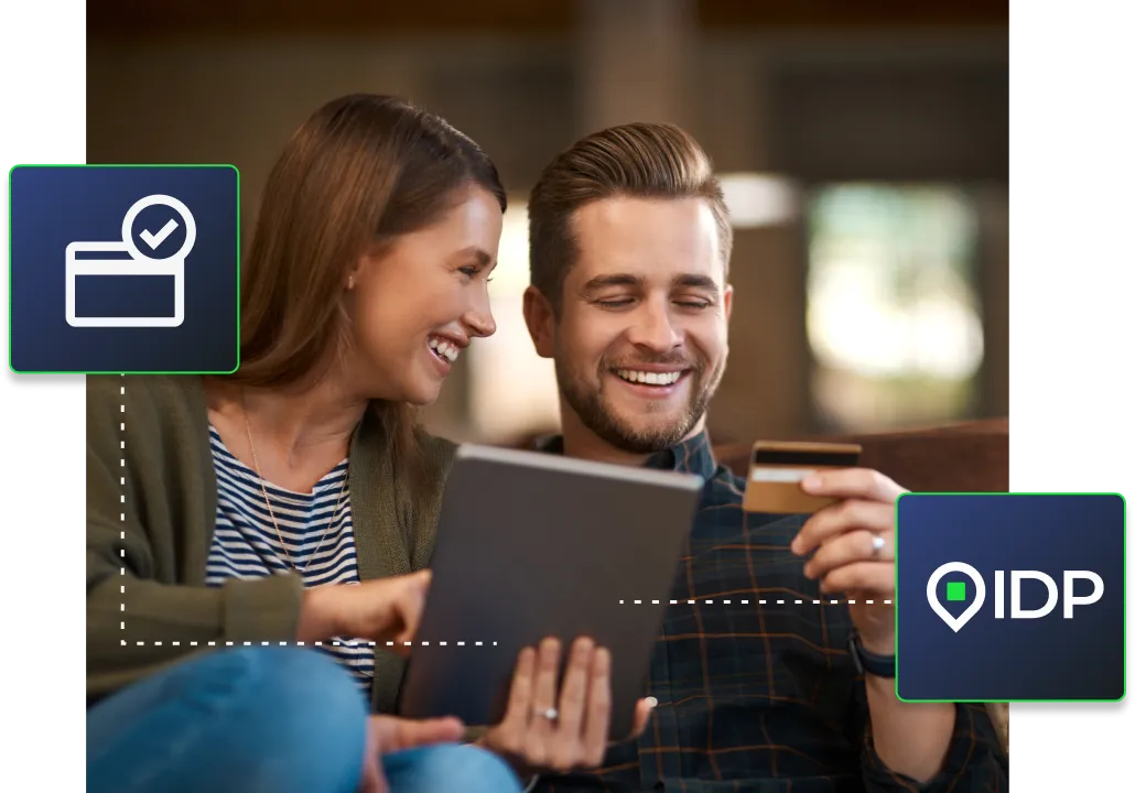 A couple using their tablet to make a payment that is sent via Instant Direct Payments