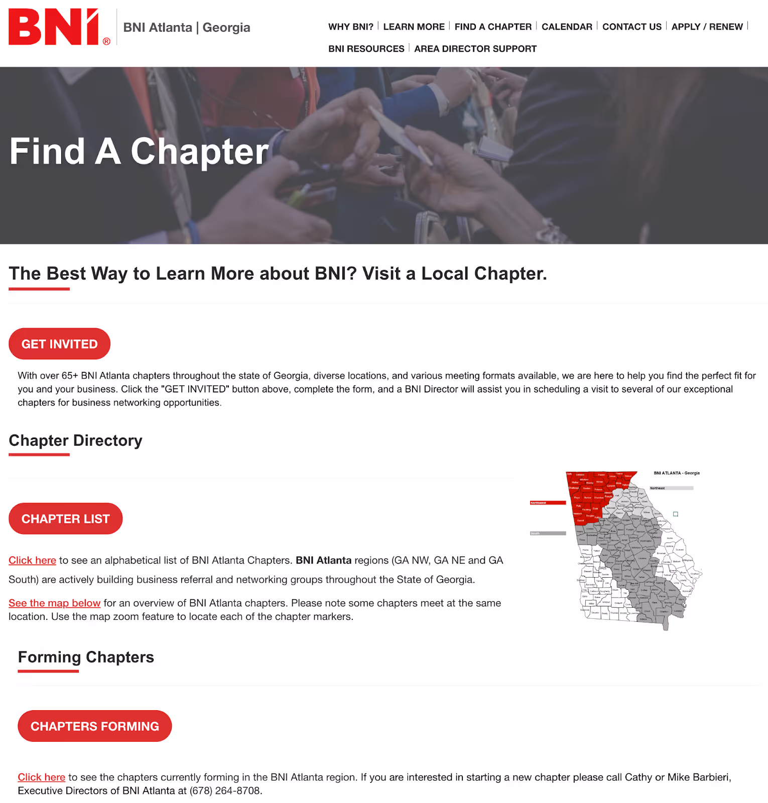 screenshot of Business Network International's "Find a Chapter" page for Georgia