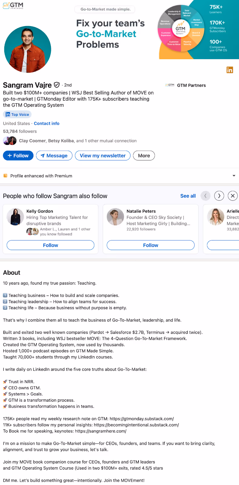 LinkedIn profile of Sangram Vajre, Atlanta-based co-founder of Terminus