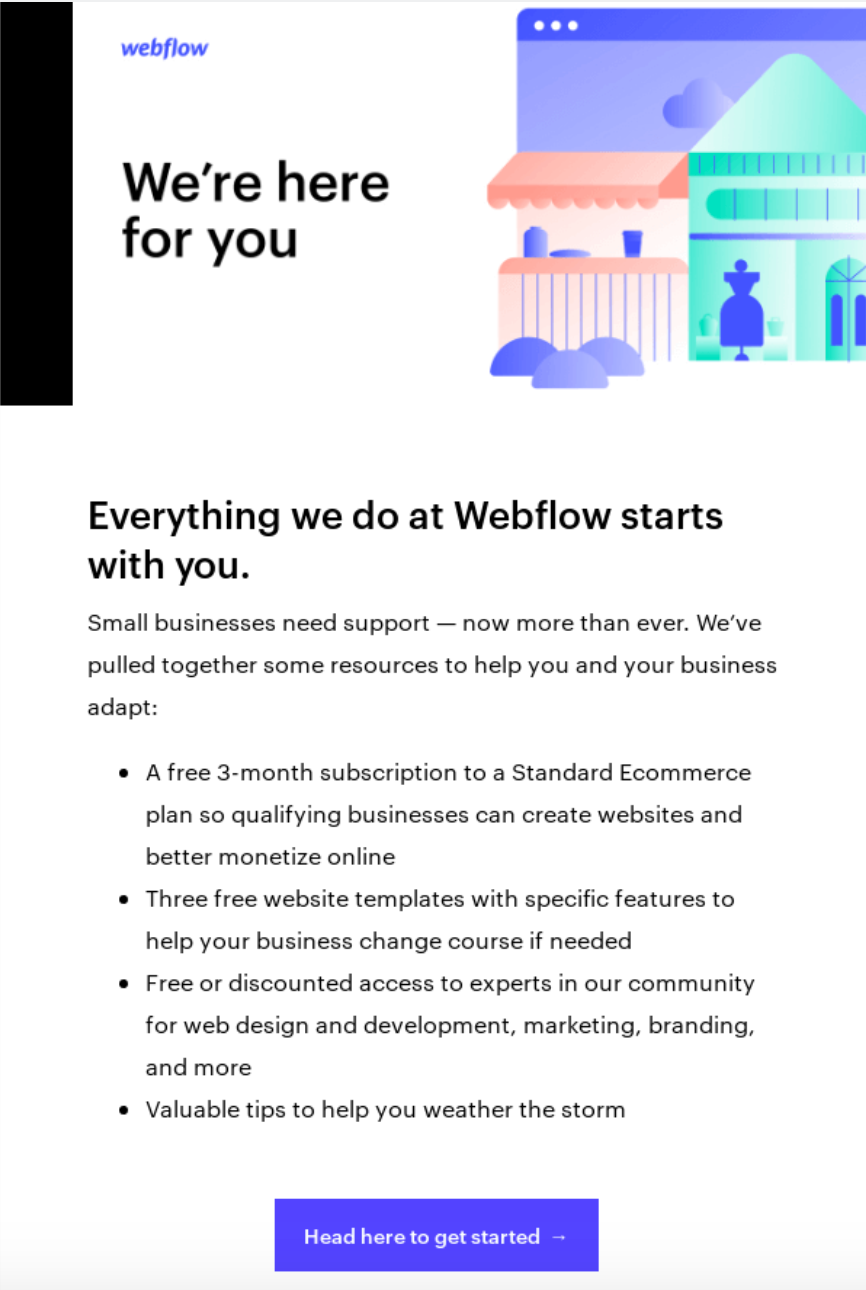 screenshot of a lead nurturing email from Webflow