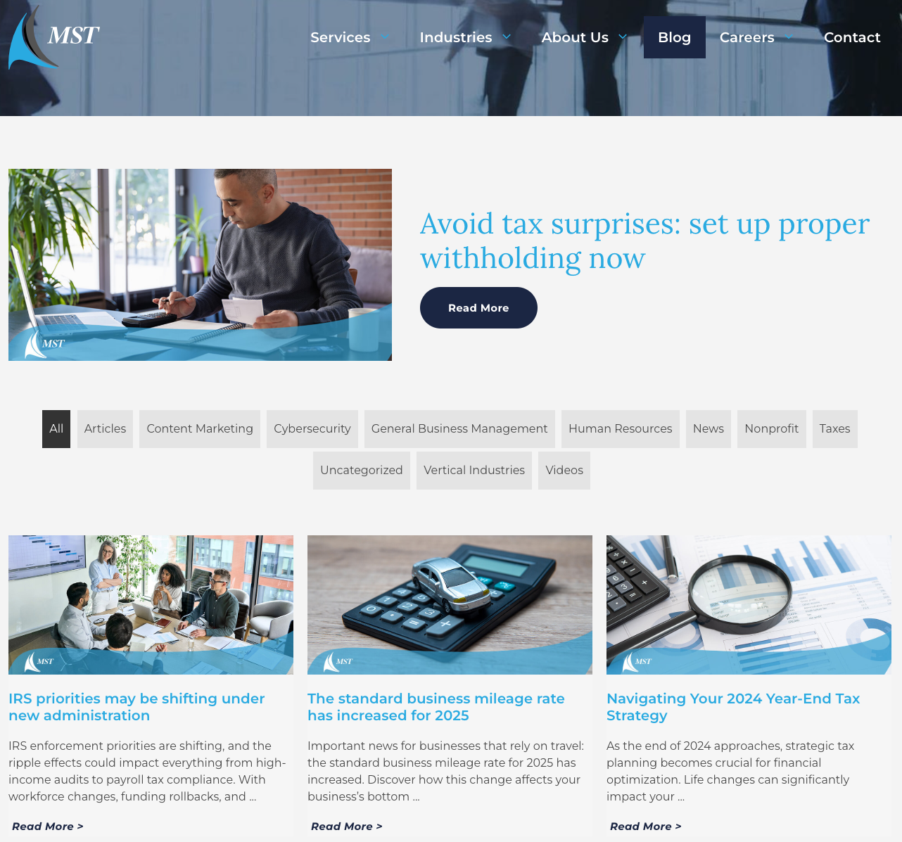 screenshot of Atlanta-based accounting firm MST's blog