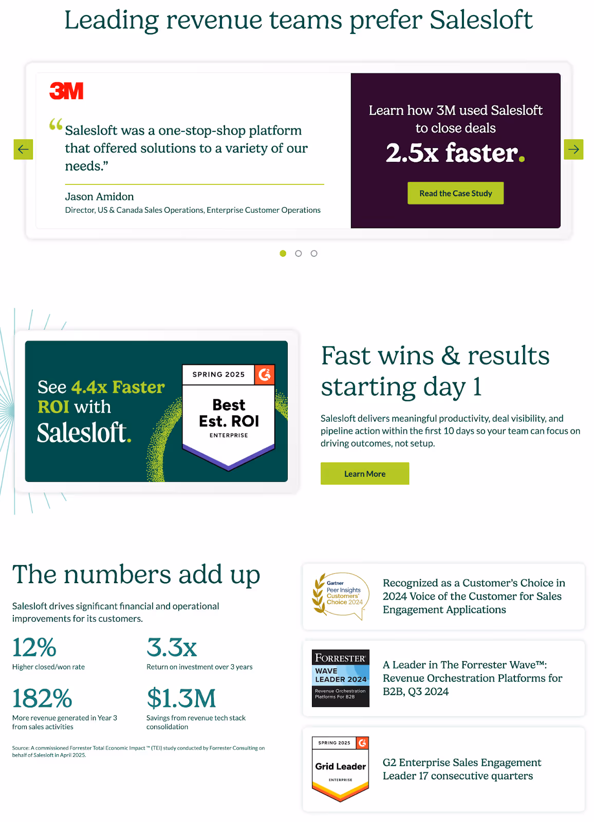 social proof on Atlanta B2B company SalesLoft's home page