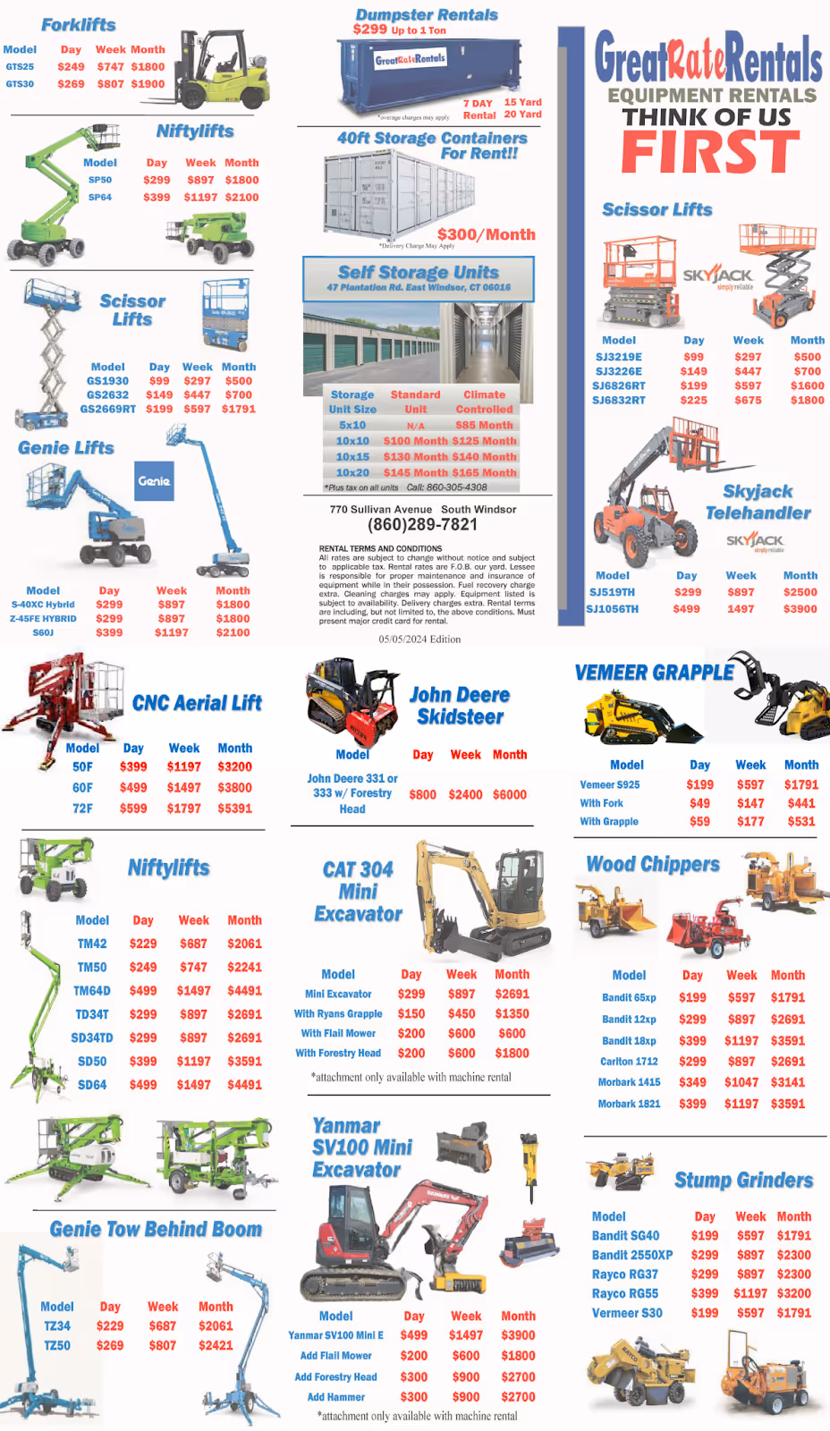 rental pricing guide featured on garden equipment rental company Great Rate Rentals' website home page