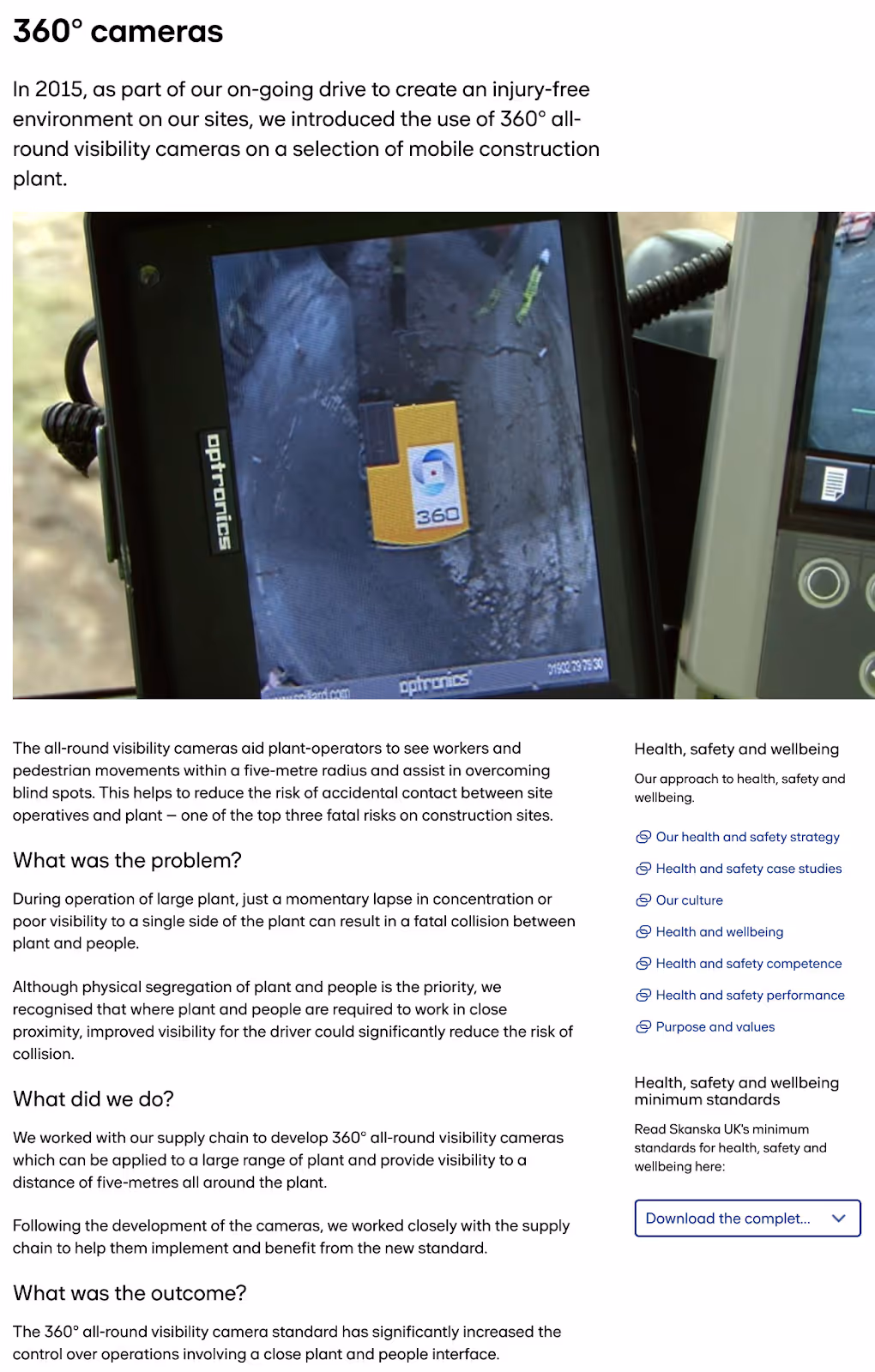 "360° Cameras" case study featured on the website of B2B construction firm Skanska