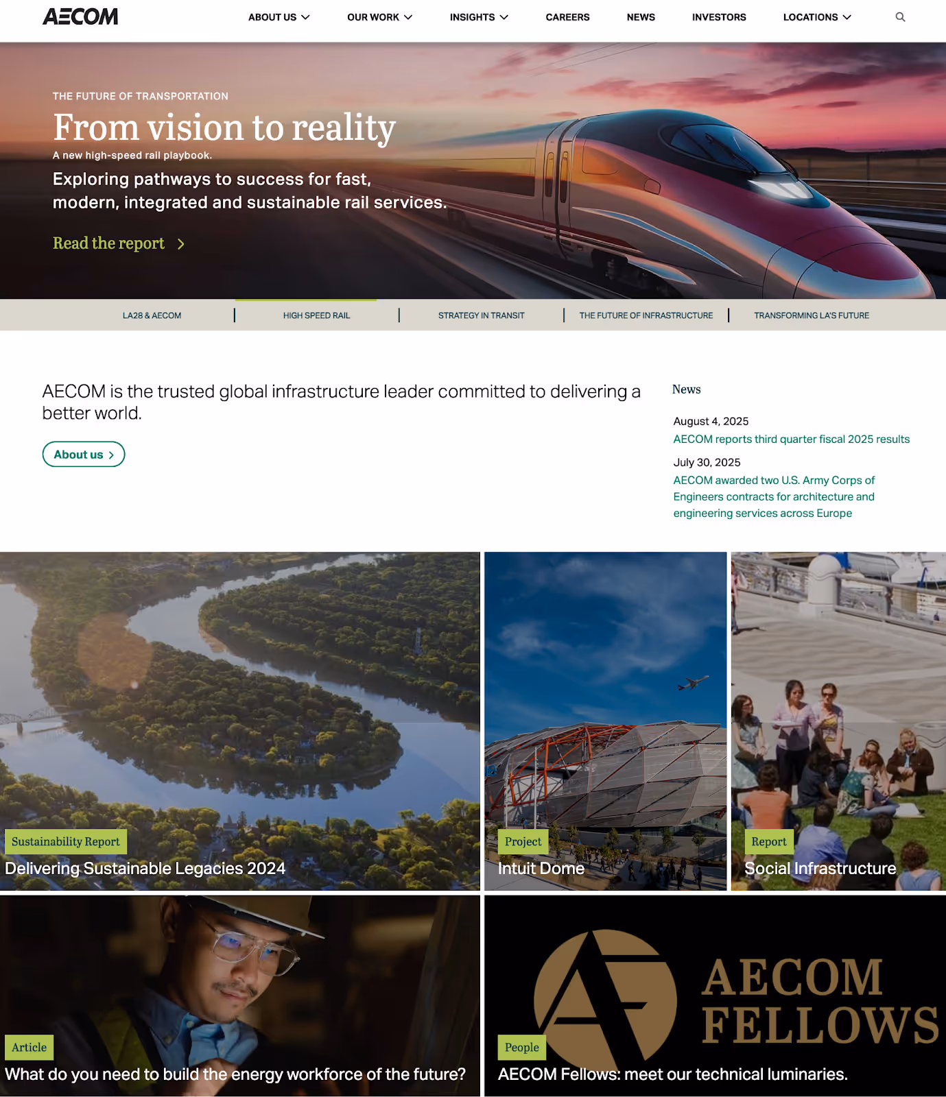 homepage of B2B engineering company AECOM