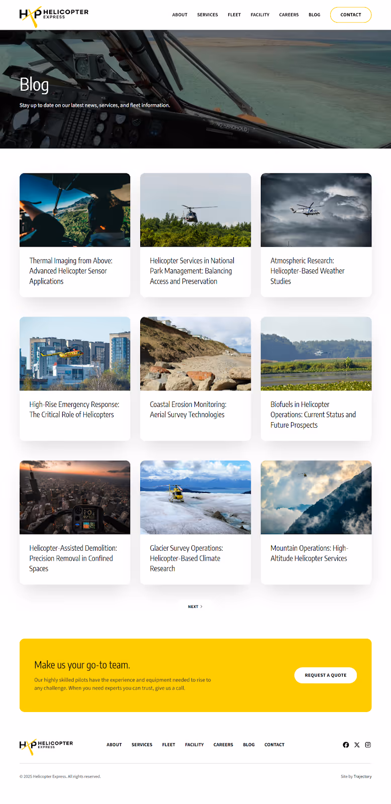 blog page of Georgia-based heavy-lift helicopter construction company Helicopter Express