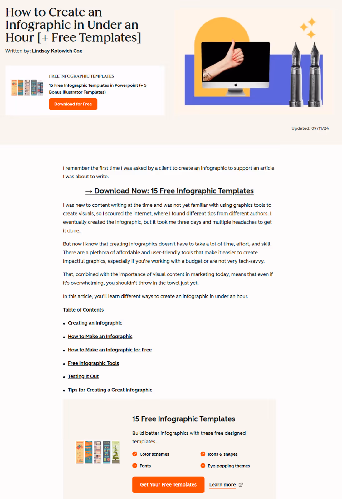 screenshot of HubSpot’s “How to Create an Infographic in Under an Hour [+ Free Templates]” blog post 