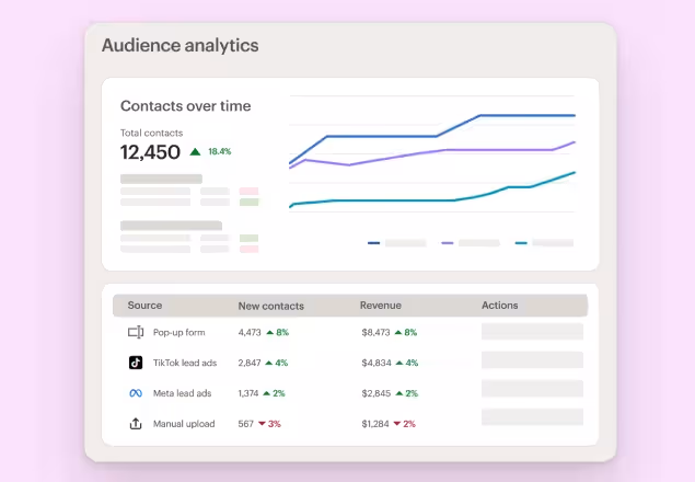 screenshot of a sample audience analytics dashboard using Mailchimp's analytics and reporting tools