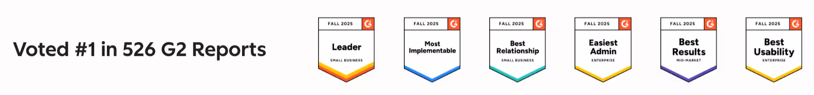 G2 Report award badges featured on HubSpot's homepagee