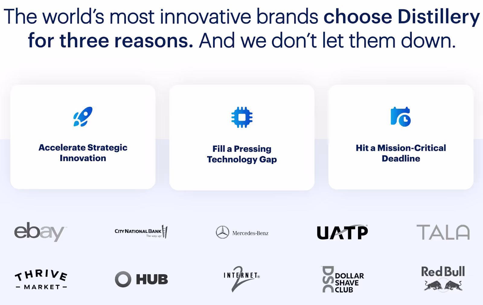 recognizable client logos displayed on Distillery's B2B website homepage