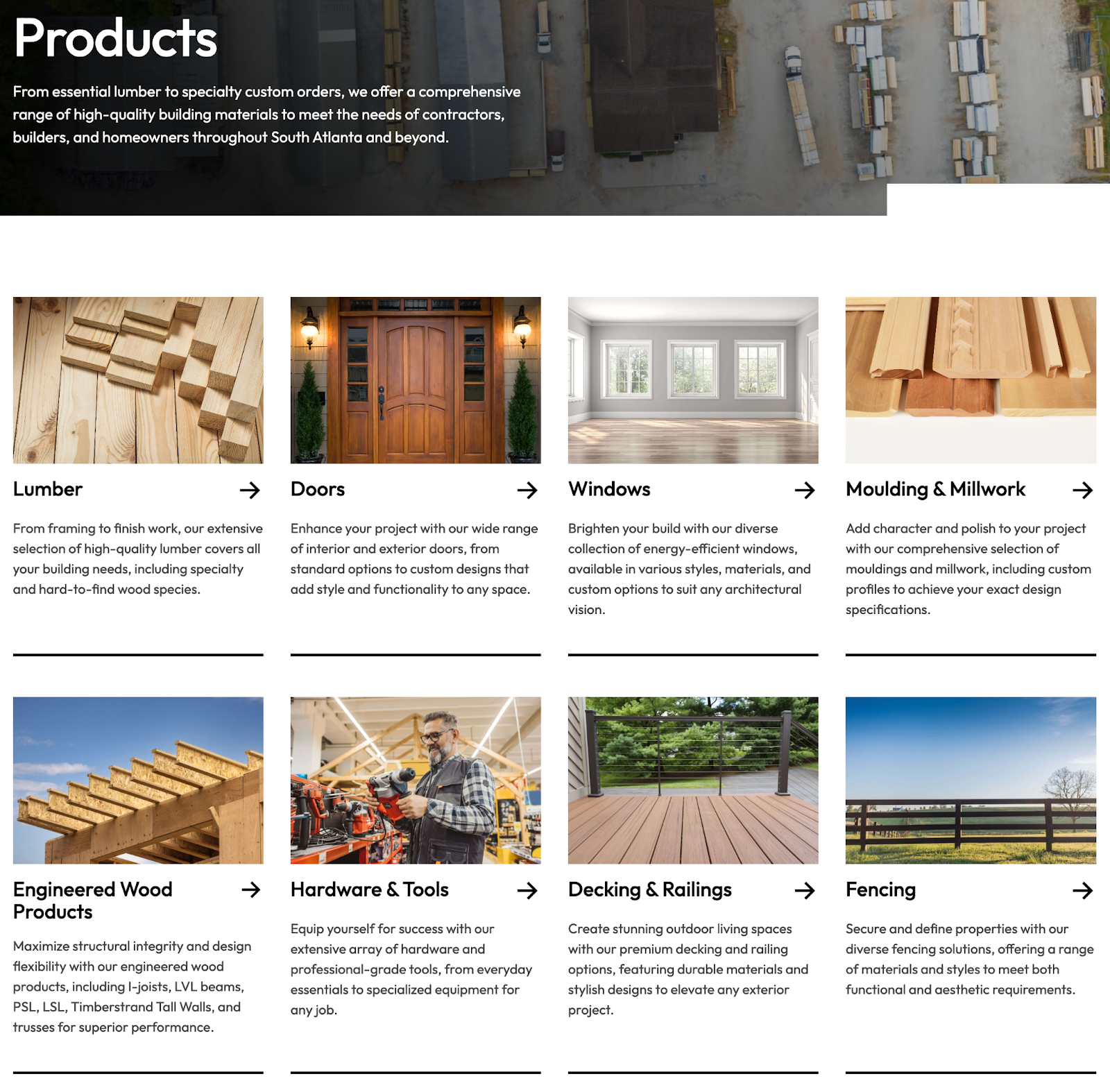 product page for Carl E. Smith & Son’s Building Materials reflecting their current product offering