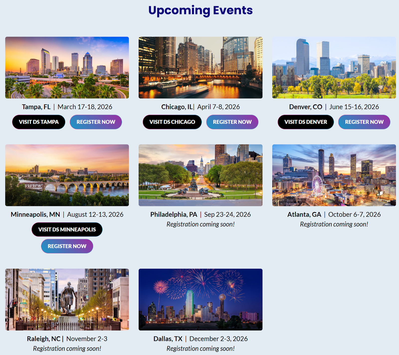 screenshot of upcoming Digital Summit conference events for 2026 from digitalsummit.com