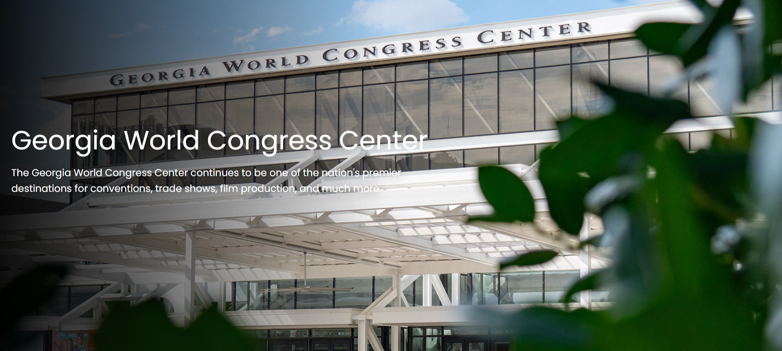 hero image on Georgia World Congress Center Authority's homepage featuring the Congress Center's exterior