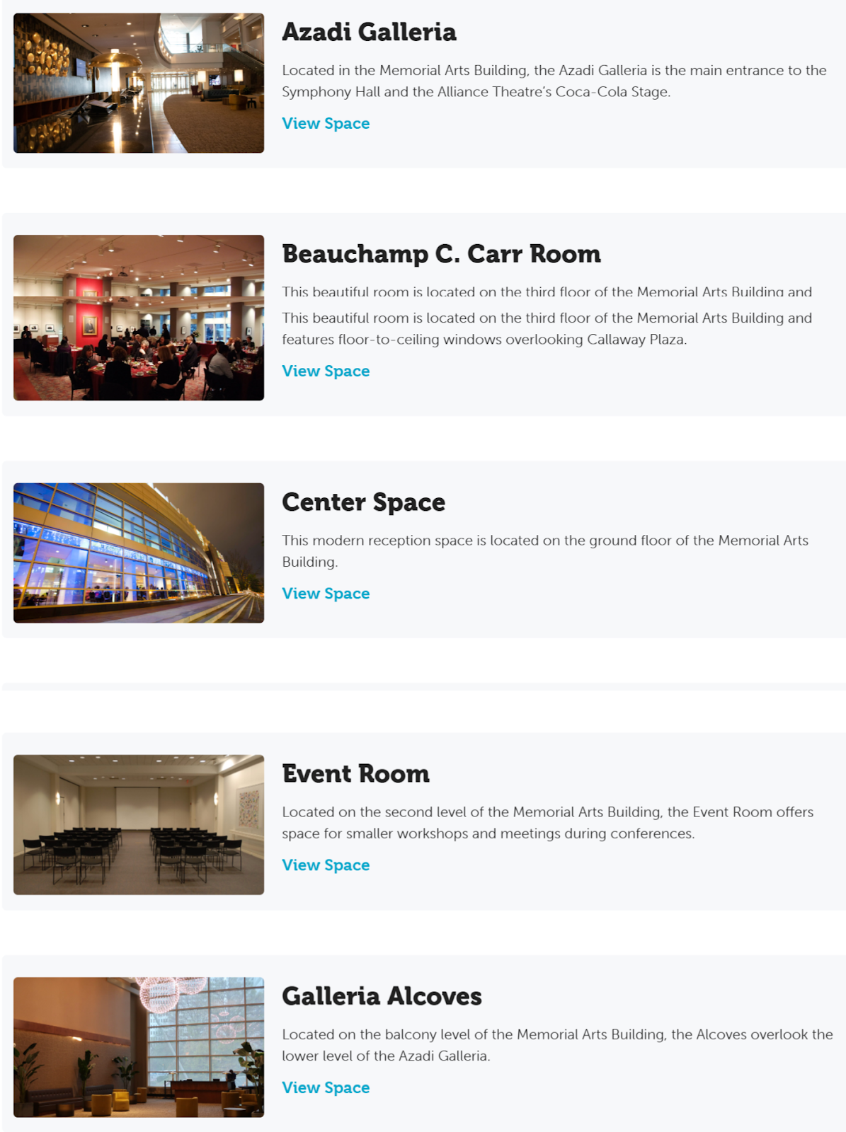 private event spaces showcased on Woodruff Arts Center's website