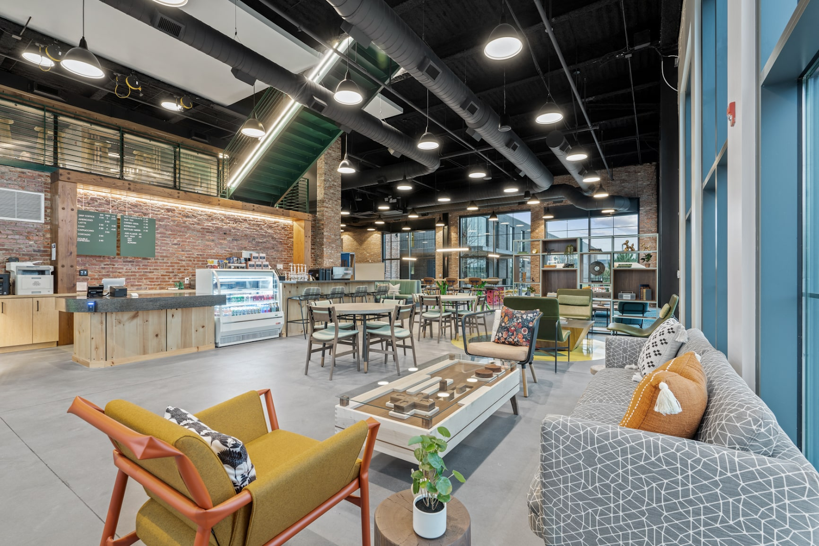 lounge area and coffee bar at Roam’s Trilith coworking space in Atlanta