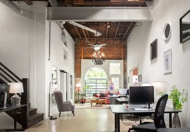 work station and lounge area at Alkaloid Network’s coworking space in Atlanta