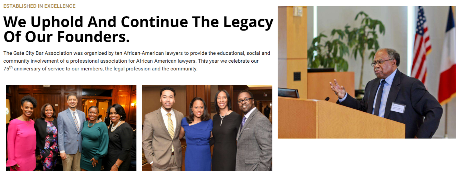 screenshot of Gate City Bar's website homepage highlighting their 75th anniversary alongside member photos