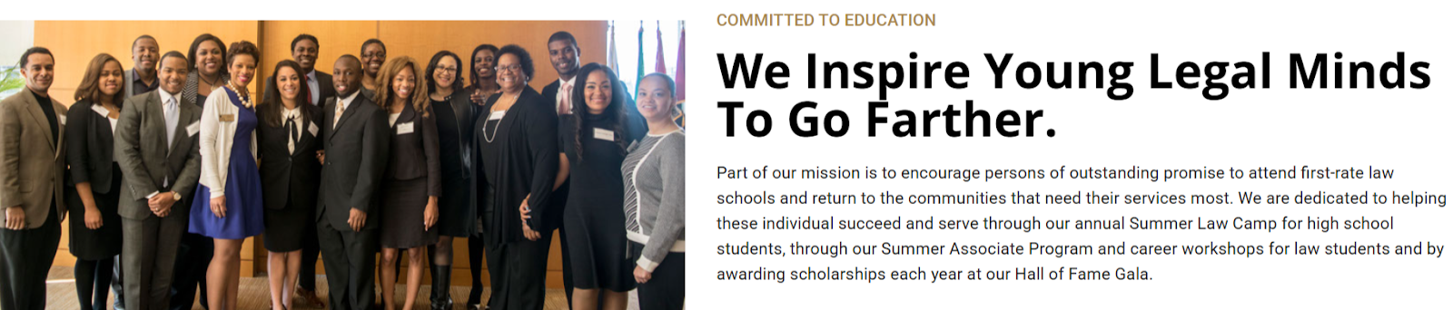 screenshot of Gate City Bar's website homepage highlighting their commitment to education alongside member photos
