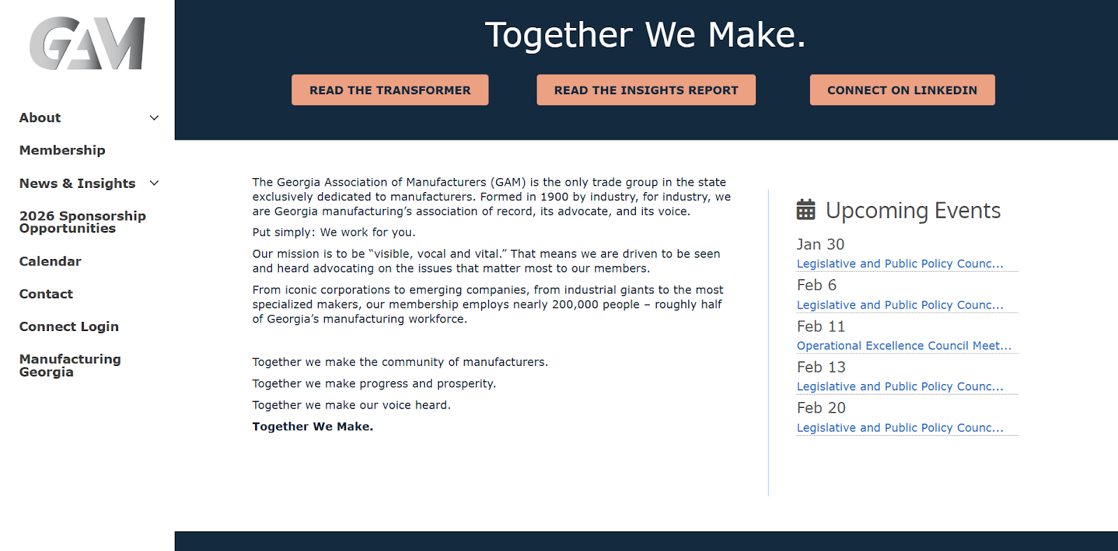 Georgia Association of Manufacturers website homepage