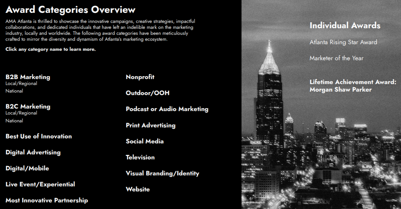 AMA Atlanta's annual AMY Awards categories overview