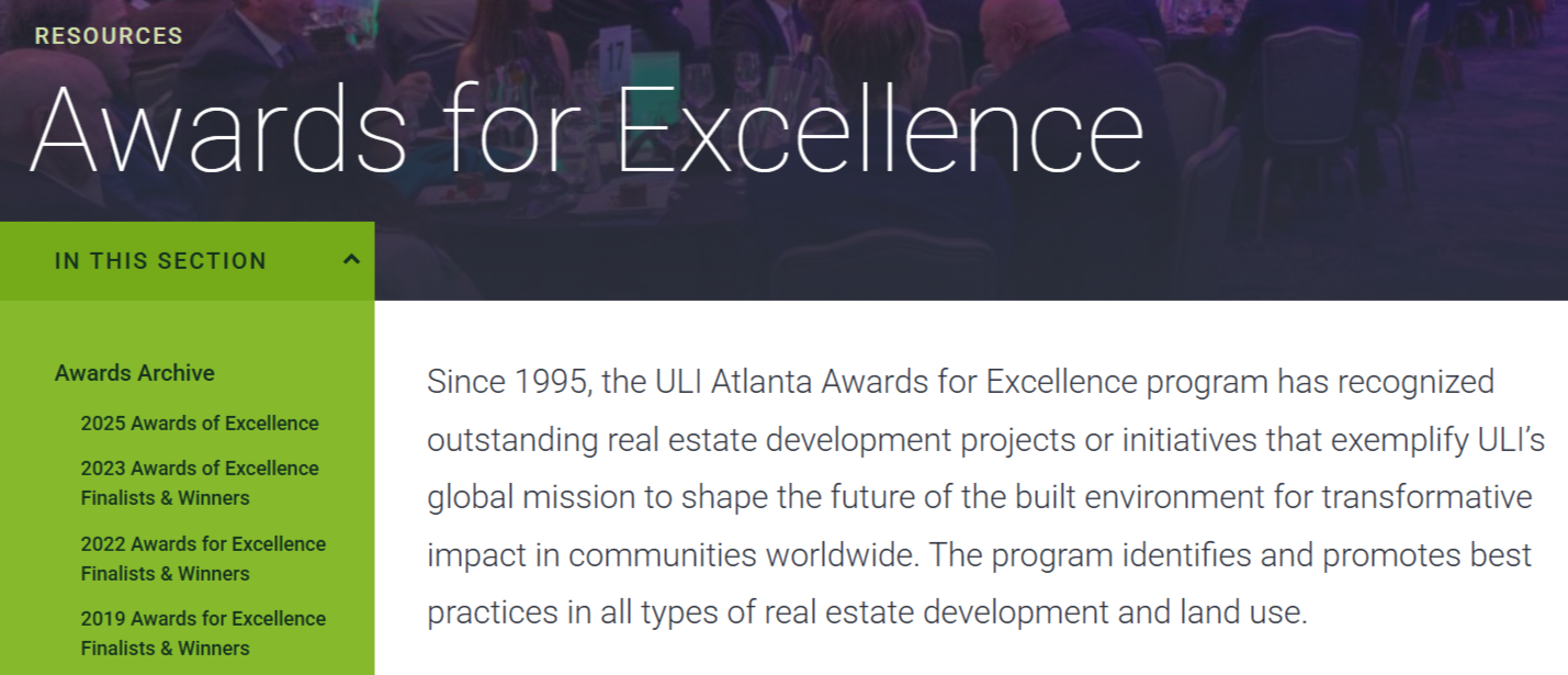 ULI Atlanta's "Awards for Excellence" web page