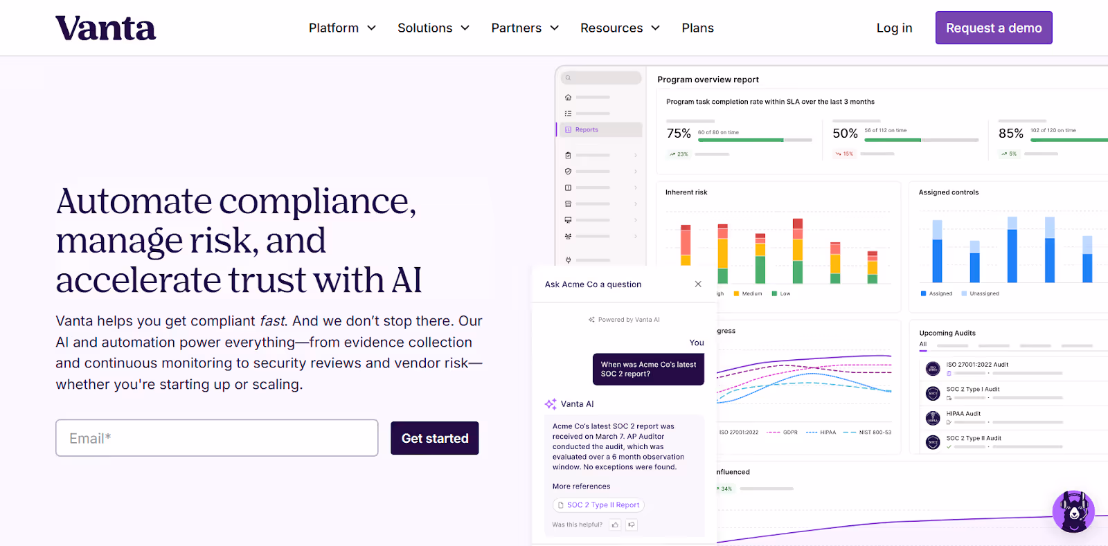 Vanta's homepage hero message addressing buyer problems