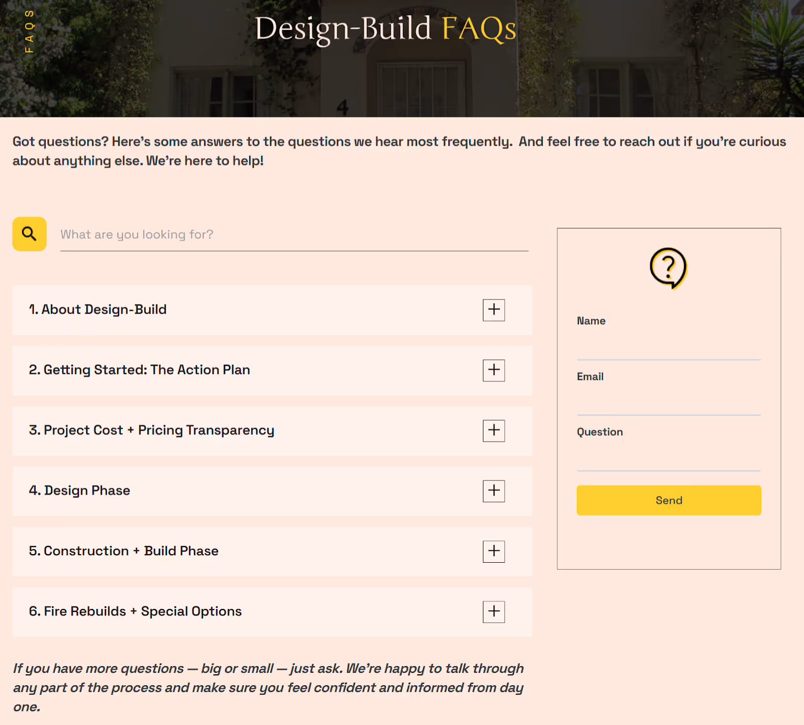 well-designed FAQ page from B2B design-build firm Letter Four