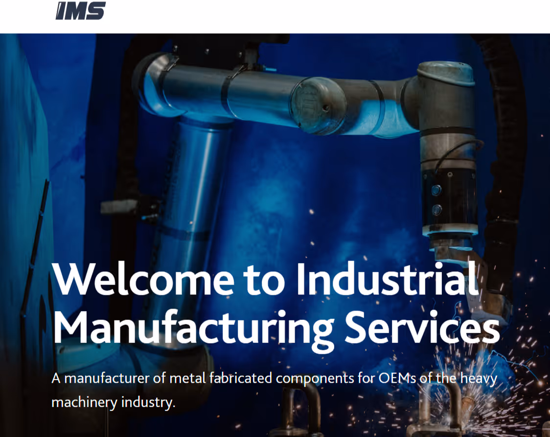 homepage hero message of manufacturing company IMS