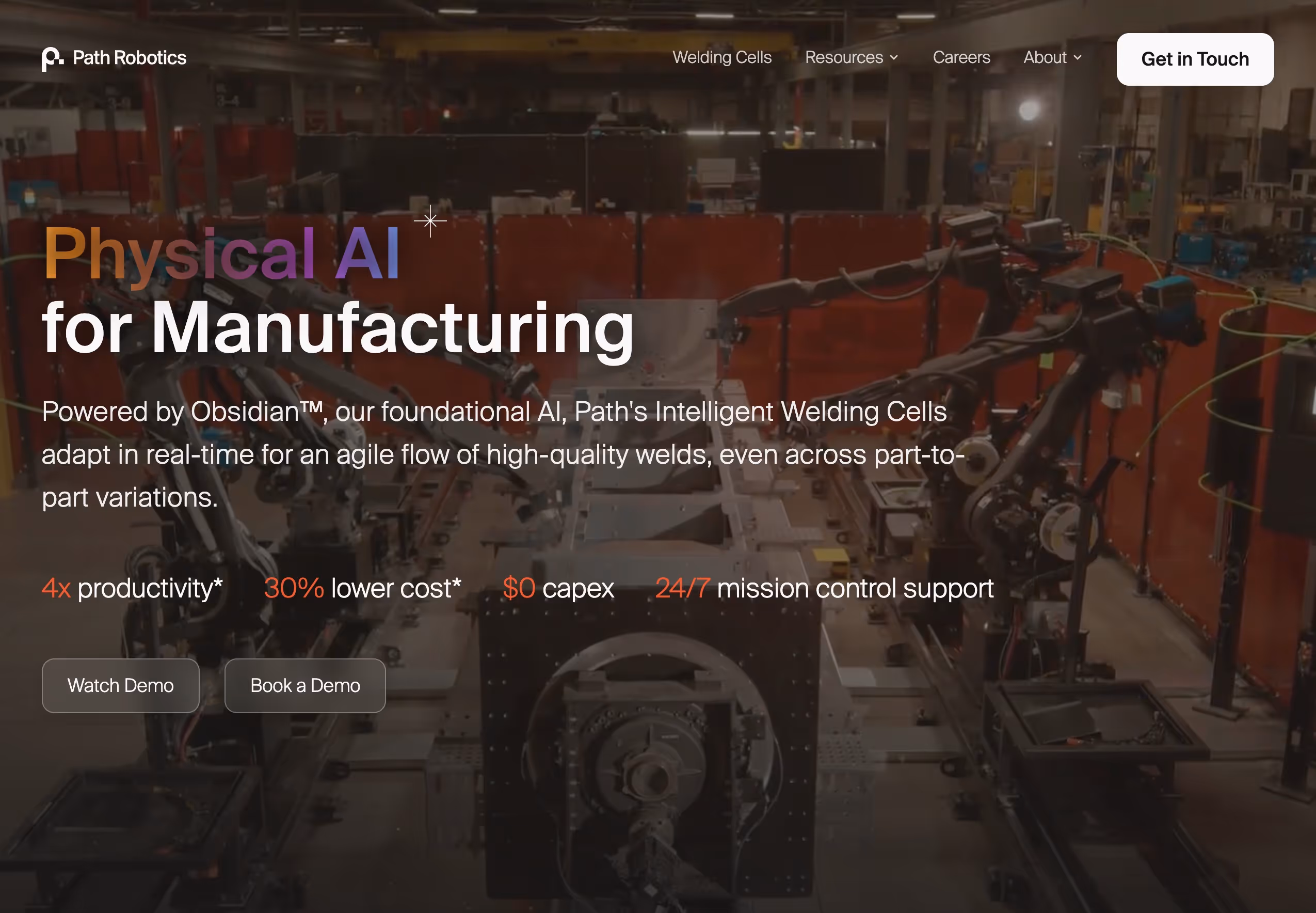 Path Robotics website showing organized navigation and clear content structure for a B2B manufacturing company