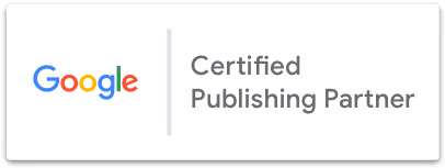 Un logo Google est affiché à côté du texte « Partenaire d'édition certifié » sur un badge rectangulaire blanc