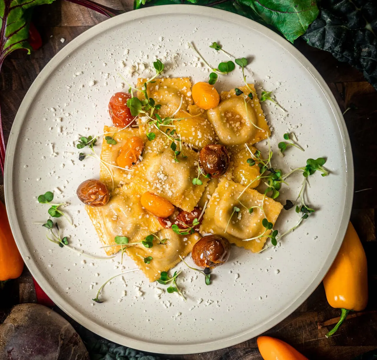 Butternut squash ravioli prepared by a Palm Springs private chef
