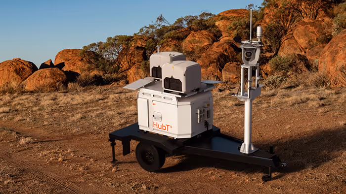 HubT on its skid on a dry, rocky site