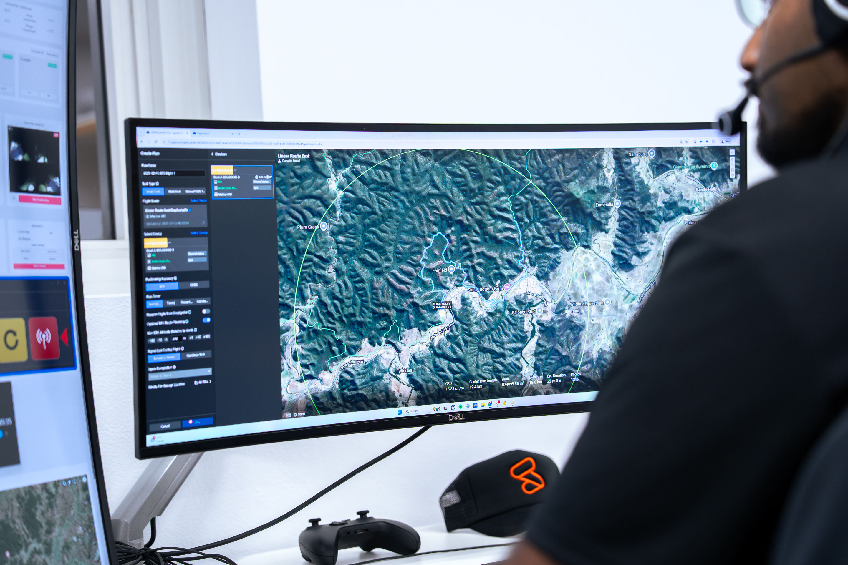 A live flight route on screen as a remote pilot flies a mission