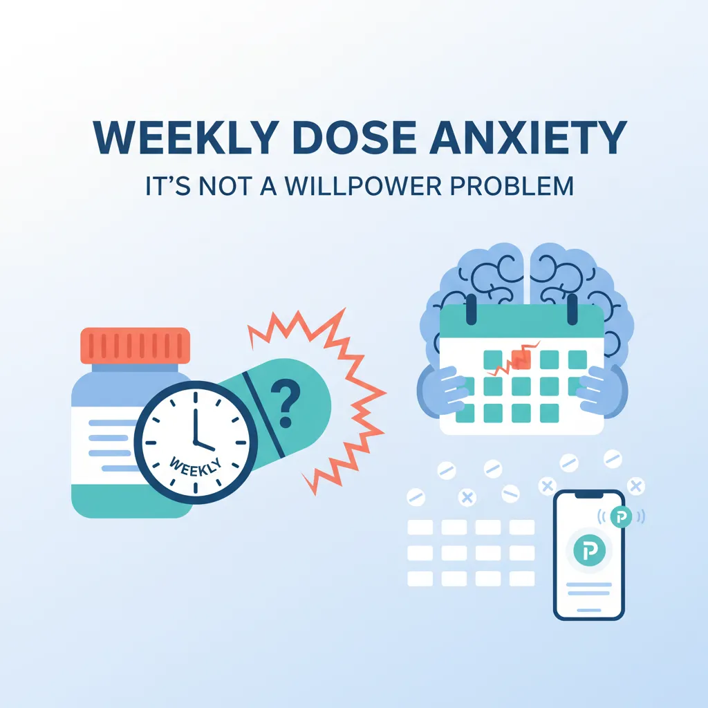 Weekly GLP-1 dose anxiety habit science illustration