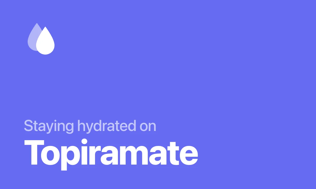 Staying hydrated on topiramate, shown as a white water drop on a periwinkle background